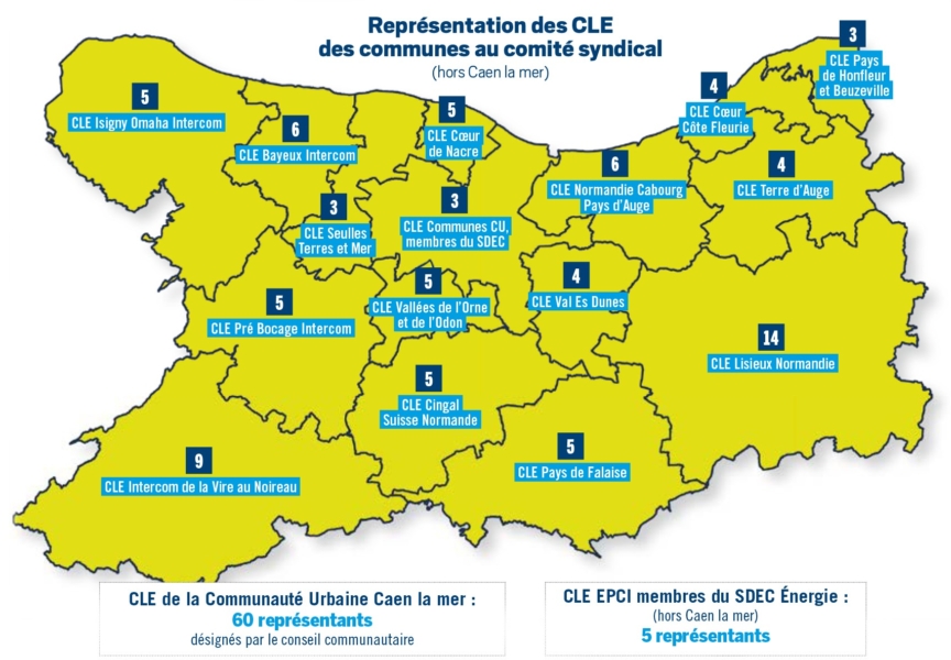 Carte du Calvados : représentation des CLE des communes au comité syndical